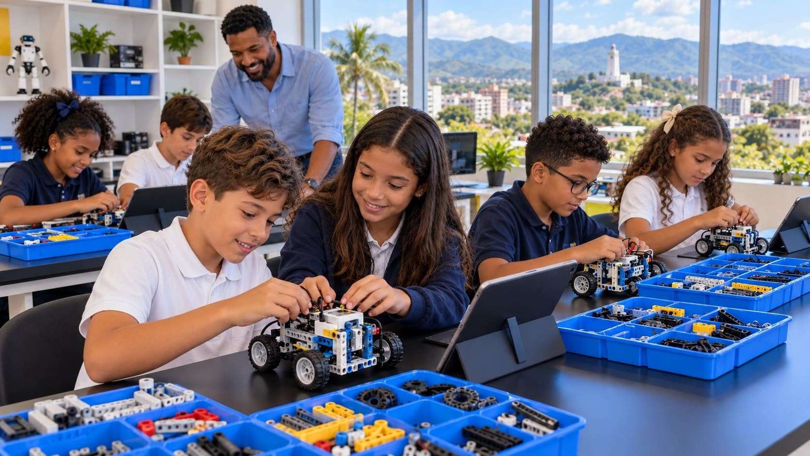 Estudiantes de Tierra de Genios construyendo robots en clase